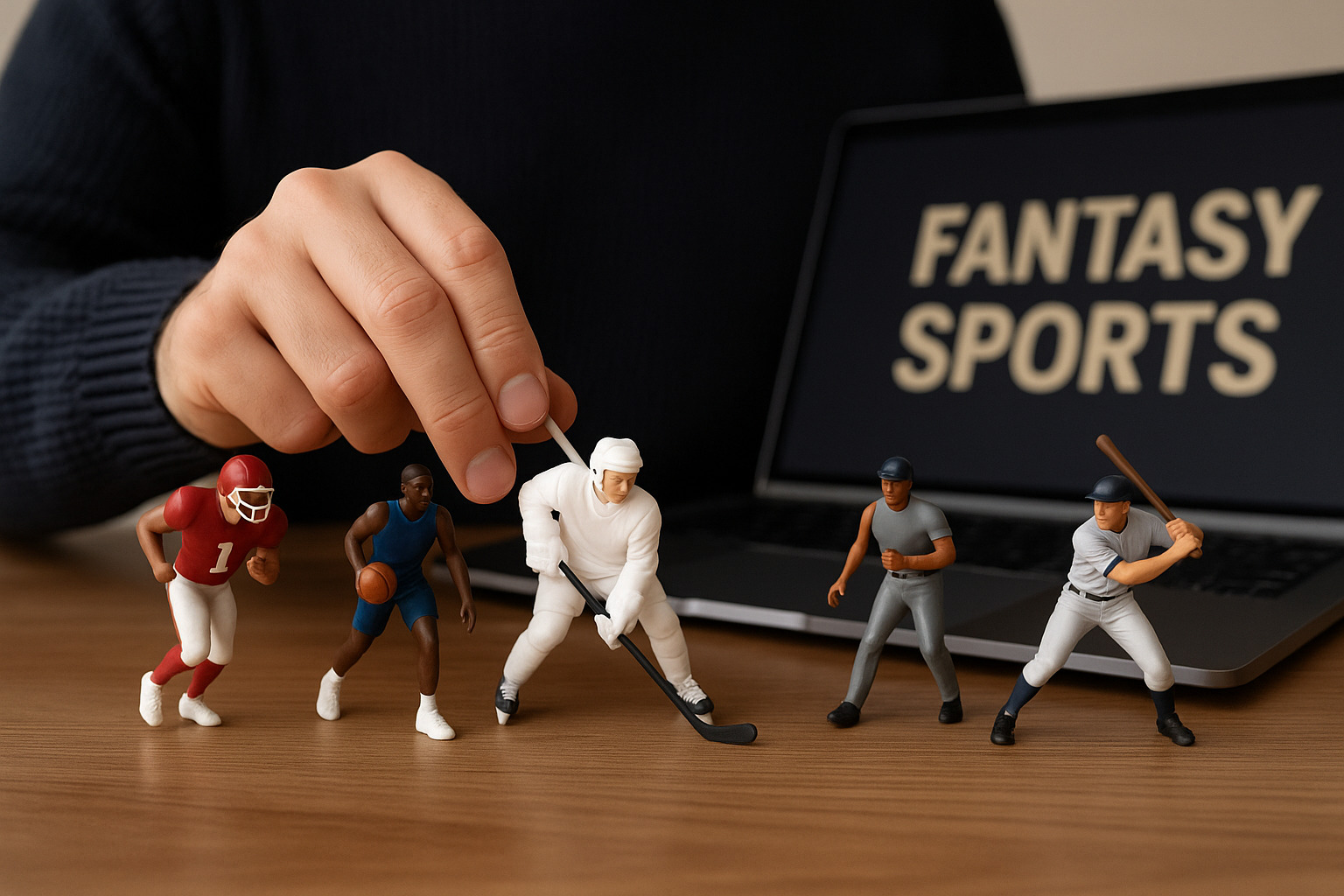 Hand setting up fantasy sports players, representing beginner strategies and smart team management