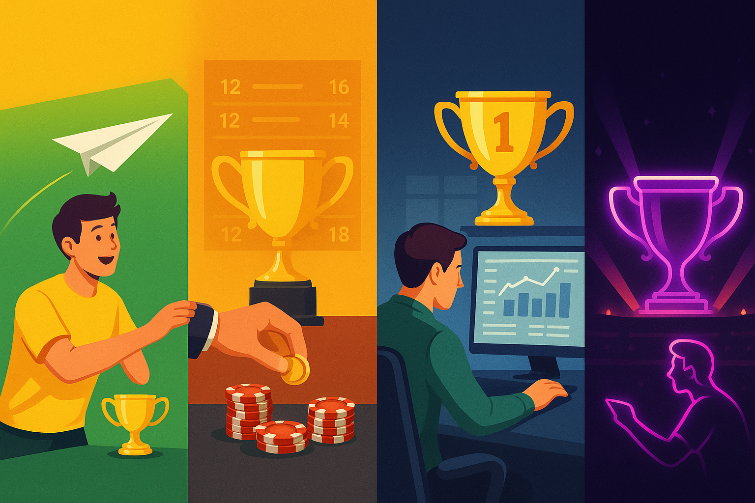 A visual breakdown of different Bet365 fantasy sports contests, including free games, paid tournaments, and prize distribution types.