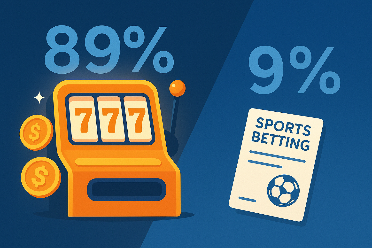 Infographic-style image showing casinos at 89% and sports betting at 9%, underscoring the growing gap in Ontario's online gambling sector.