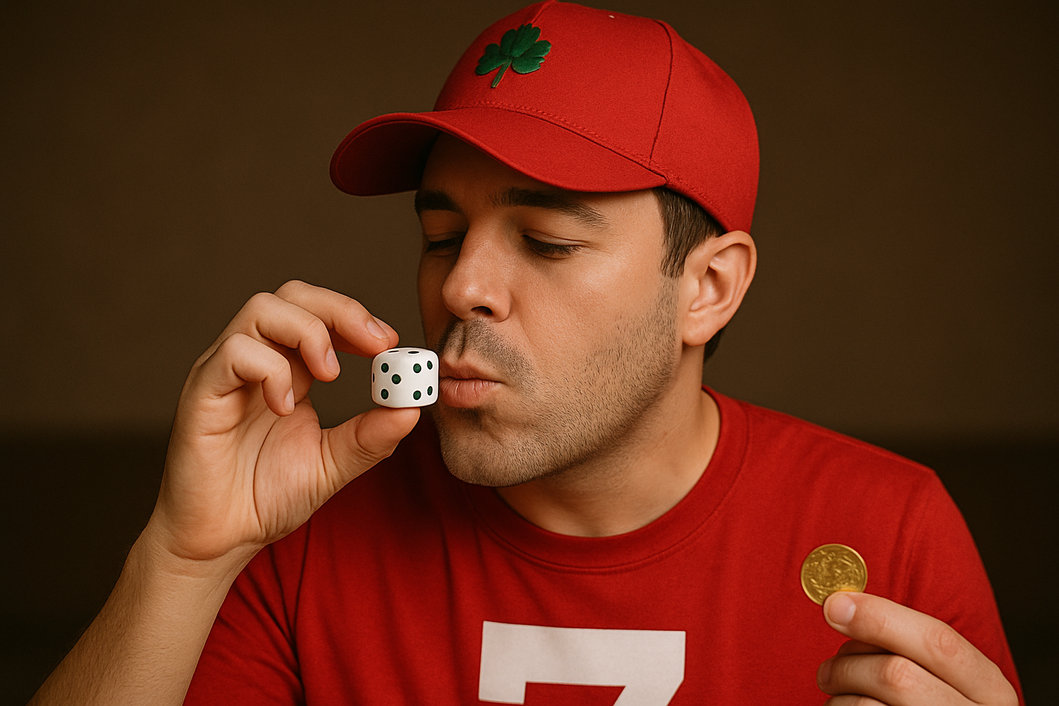 Blowing on Dice for Good Luck Before Gambling