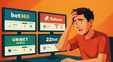 A bettor looking stressed while comparing odds on several sportsbook platforms in Canada.