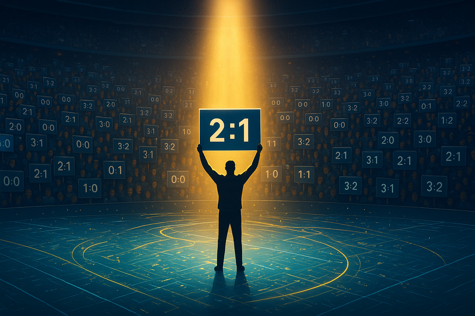 Highlighted figure holding a scorecard among digital predictions, depicting the emotional drive, strategy, and community connection behind SuperPot gameplay.