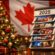 Calendar with betting symbols against a Canadian flag and a Christmas setting, representing changes in Canada's online gambling market.