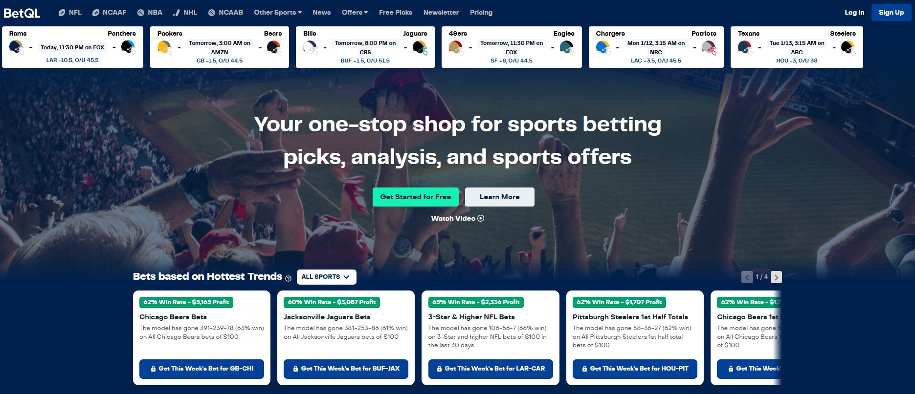 BetQL interface showing machine learning-based wager ratings, projected odds value, and betting recommendations for major sports