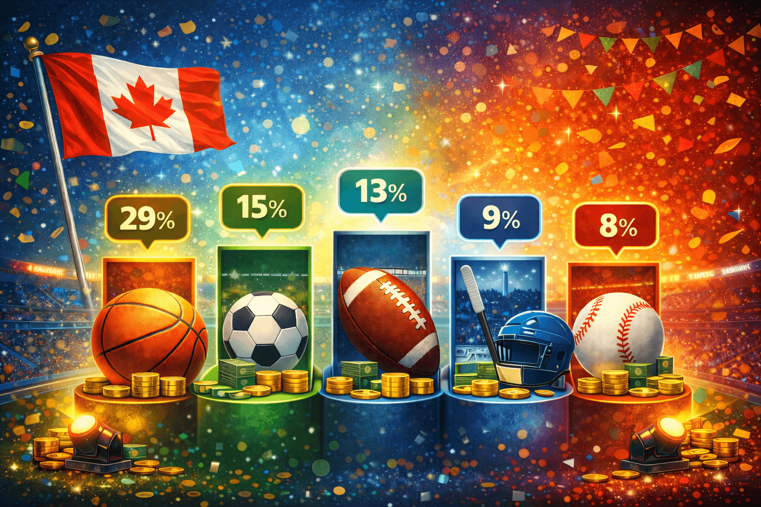Podium-style image showing leading Canadian sportsbooks, including Bet365, Proline, BetMGM, FanDuel, and DraftKings