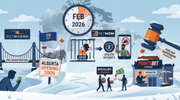 Editorial illustration highlighting Canadian sports betting news, including operator policies, athlete protection initiatives, and regulatory decisions.