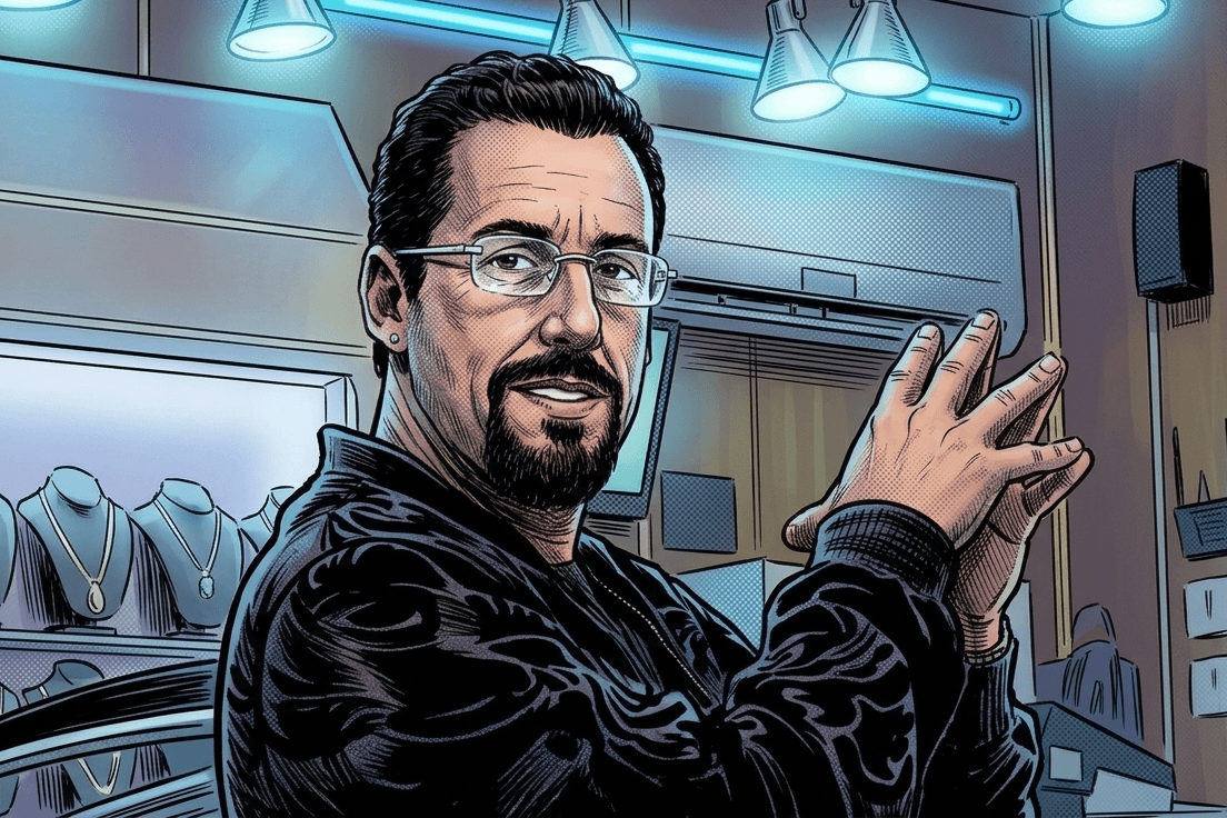 A focused jeweller surrounded by expensive items reflects the tension between success and disaster in high-stakes betting.